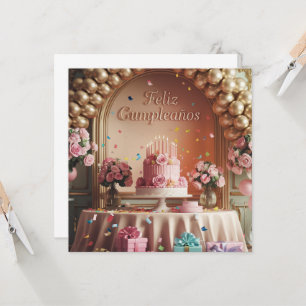 “Feliz Cumpleaños” Elegant Pink & Gold Birthday  Invitation