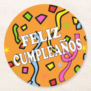 Feliz Cumpleanos Happy Birthday in Spanish Round Paper Coaster