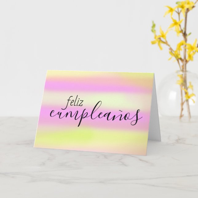 Feliz Cumpleaños Spanish Birthday Watercolor Brush Card (Yellow Flower)