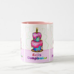 Feliz cumpleaños Spanish fun Birthday Cake gift Two-Tone Coffee Mug