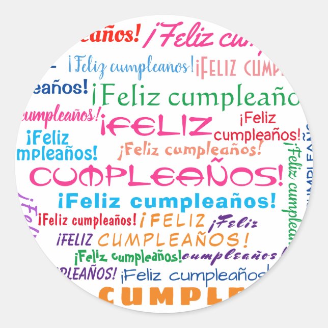 Feliz Cumpleaños Spanish Happy Birthday Word Cloud Classic Round Sticker (Front)