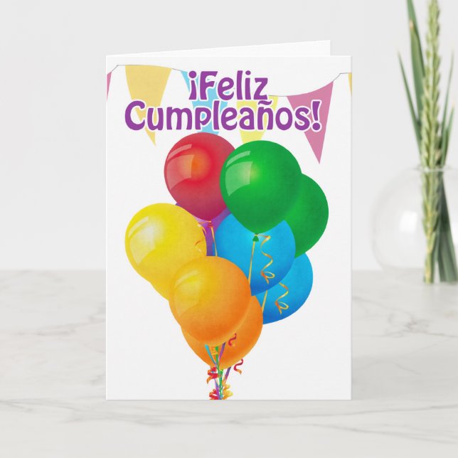 ¡Feliz Cumpleaños with balloons and bunting Card (Front)