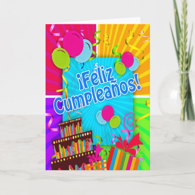 ¡Feliz Cumpleaños with fun colours balloons stream Card (Front)