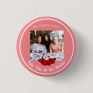 Feliz Día de Las Madres Roses Soft Coral 1 Inch Round Button