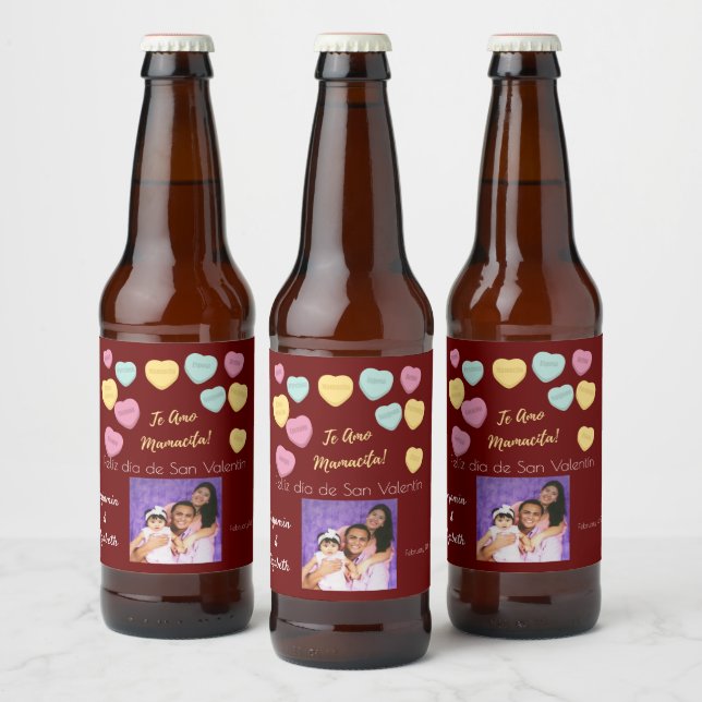 Felíz día de San Valentín Red Te Amo Mamacita Beer Bottle Label (Bottles)