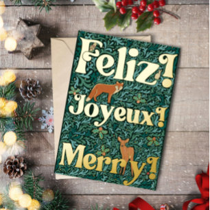 Feliz! Joyeux! Merry! Woodland Foil Holiday Card