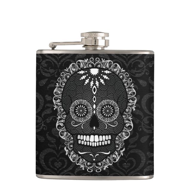 Feliz Muertos - Festive Sugar Skull Flask (Front)