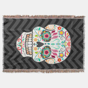 Feliz Muertos - Festive Sugar Skull Throw Blanket