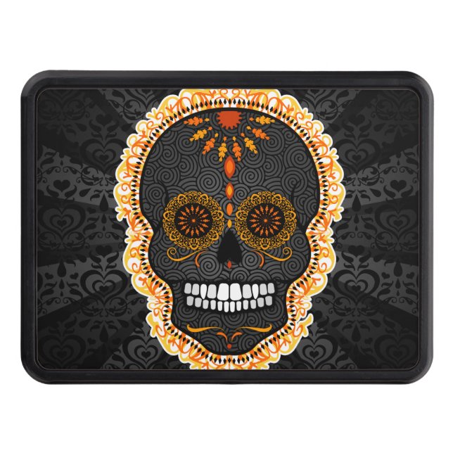 Feliz Muertos - Festive Sugar Skull Trailer Hitch Trailer Hitch Cover (Front)