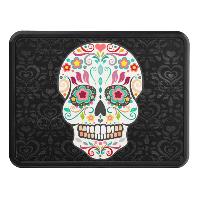 Feliz Muertos - Festive Sugar Skull Trailer Hitch Trailer Hitch Cover (Front)