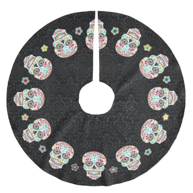 Feliz Muertos - Festive Sugar Skulls Brushed Polyester Tree Skirt (Front)