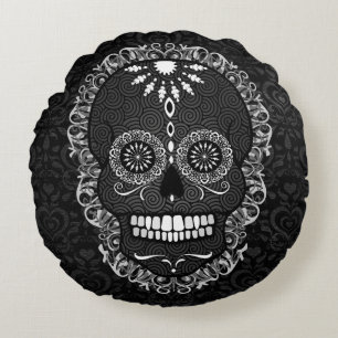 Feliz Muertos - Festive Sugar Skulls Round Pillow