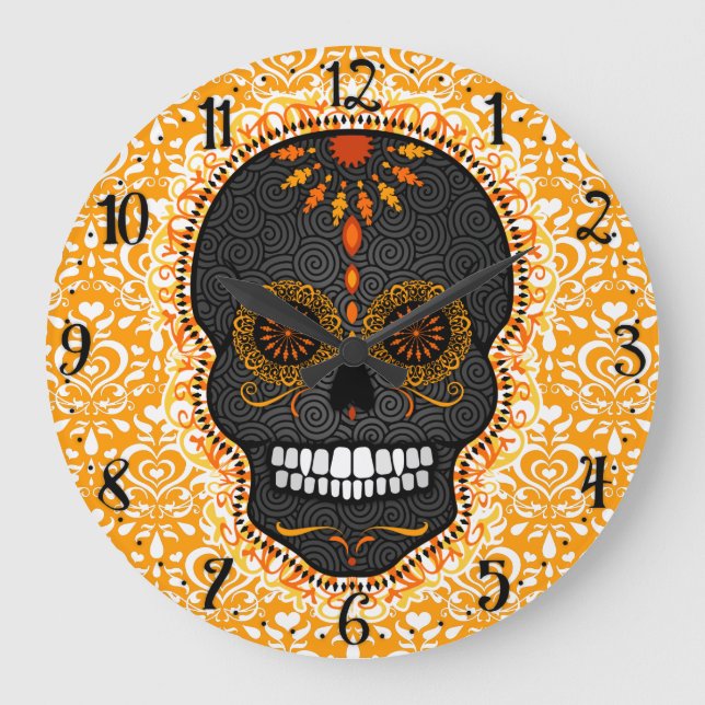 Feliz Muertos - Happy Sugar Skull Wall Clock (Front)