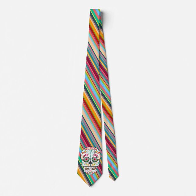 Feliz Muertos - Sugar Skull & Stripes Neck Tie (Front)