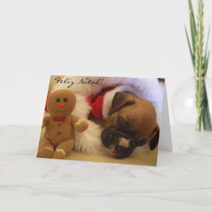 Feliz Natal Christmas Boxer Puppy greeting card