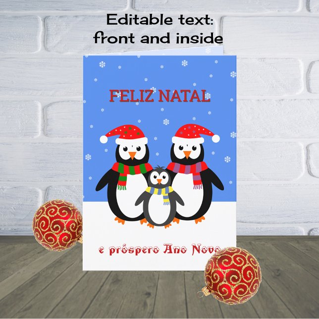 Feliz natal penguins portuguese christmas holiday card (Creator Uploaded)
