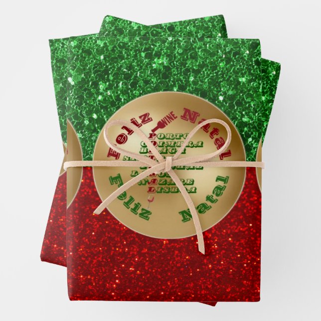 Feliz Natal Portugal Wine Red Green Wrapping Paper Sheet (In situ)