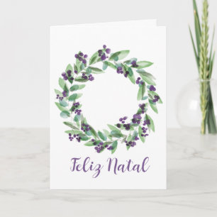 Feliz Natal, Portugese Christmas wreath Holiday Ca Card