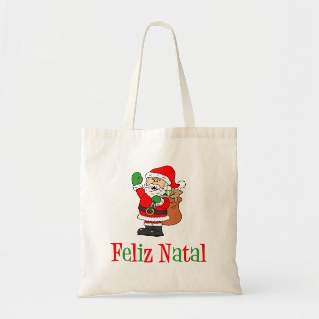 Feliz Natal Portuguese Christmas Santa Tote Bag (Front)