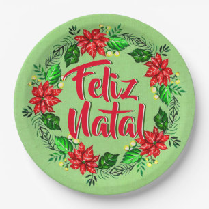 Feliz Natal Portuguese Merry Christmas 9" Paper Plate