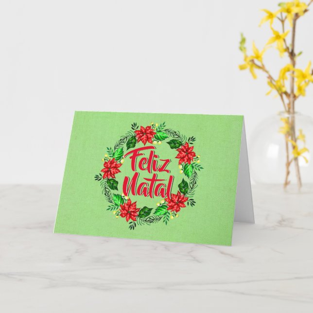 Feliz Natal Portuguese Merry Christmas Greeting Card (Yellow Flower)
