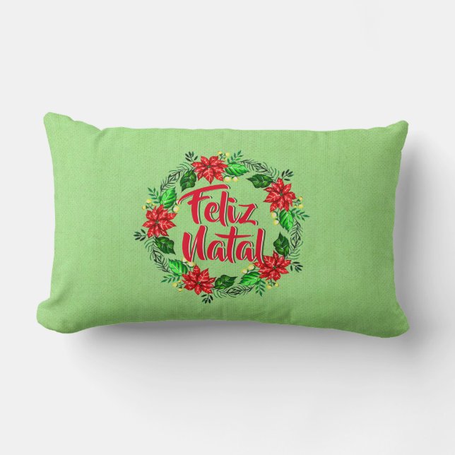 Feliz Natal Portuguese Merry Christmas Lumbar Pillow (Front)