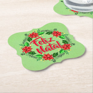Feliz Natal Portuguese Merry Christmas Paper Coaster