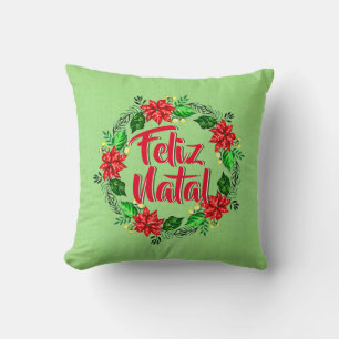 Feliz Natal Portuguese Merry Christmas Throw Pillow