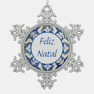 Feliz Natal Snowflake Pewter Christma Christmas Ornament