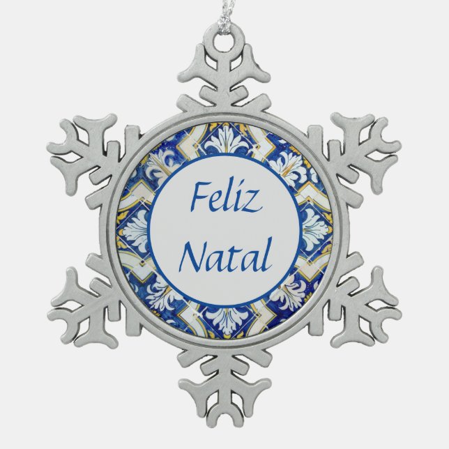Feliz Natal Snowflake Pewter Christma Christmas Ornament (Front)