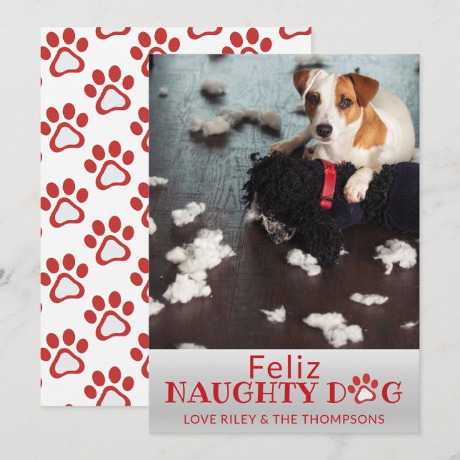 Feliz Naughty Chien Red Paws Animal Photo Carte de (Devant / Derrière)