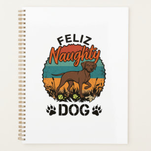 Feliz Naughty Dog Brown Retro Sun Paw Prints Planner