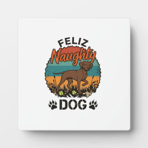Feliz Naughty Dog Brown Retro Sun Paw Prints Plaque