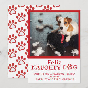 Feliz Naughty Dog Red Paw Prints Pet Photo Holiday