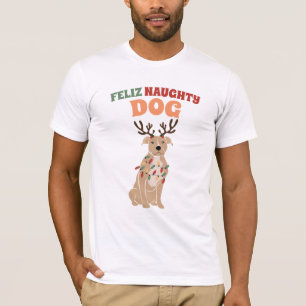 Feliz Naughty Dog Ugly Christmas Sweater-Style T-Shirt