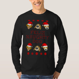 Feliz Naughty Dog Ugly Christmas Sweater-Style T-Shirt
