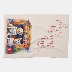 Feliz Naughty Dogs! Christmas Kitchen Towel