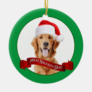 Feliz Naughty Golden Retriever Ceramic Ornament