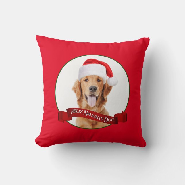 Feliz Naughty Golden Retriever Throw Pillow (Front)