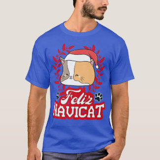 FELIZ NAVICAT Navidad Cat Santa Hat Merry Christma T-Shirt