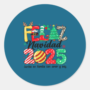 Feliz Navidad 2025 Spanish Christmas Mexican Famil Classic Round Sticker