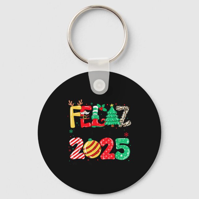Feliz Navidad 2025 Spanish Christmas Mexican Famil Keychain (Front)