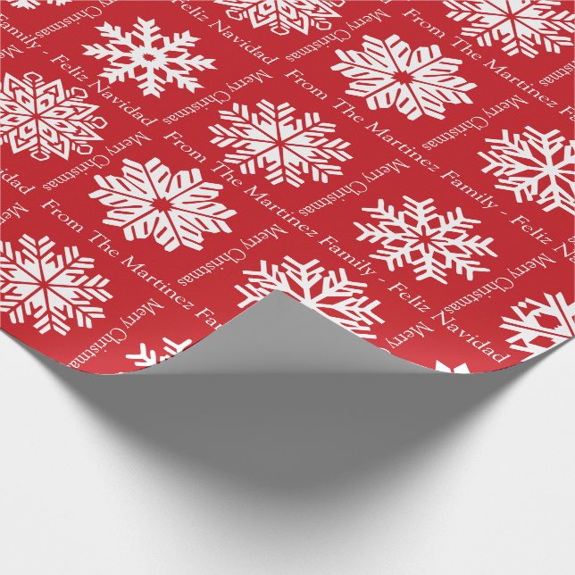 Feliz Navidad Add Family Recipients Name Christmas Wrapping Paper (Corner)