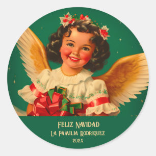 "Feliz Navidad" Angel Round Sticker