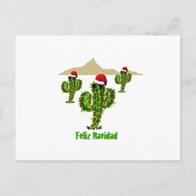 Feliz Navidad - Arizona Christmas Saguaro Lights Holiday Postcard (Front)
