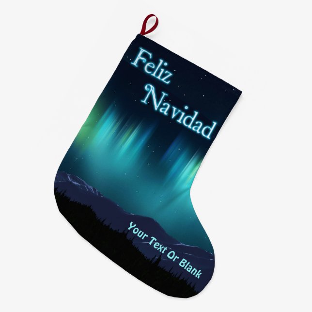 Feliz Navidad - Aurora Borealis Large Christmas Stocking (Front (Hanging))