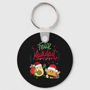 Feliz Navidad Avocado Tacos Mexican Christmas Men  Keychain