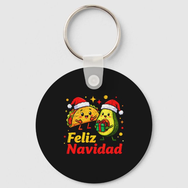 Feliz Navidad Avocado Tacos Mexican Xmas Family Ma Keychain (Front)