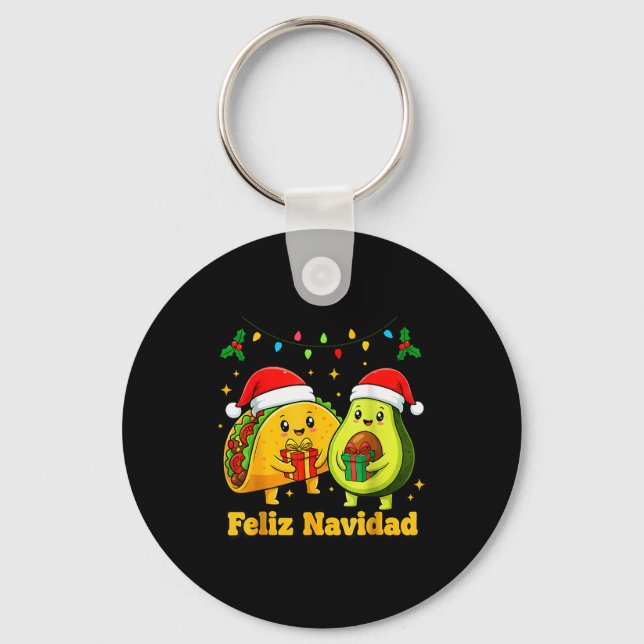 Feliz Navidad Avocado Tacos Mexican Xmas Family Ma Keychain (Front)