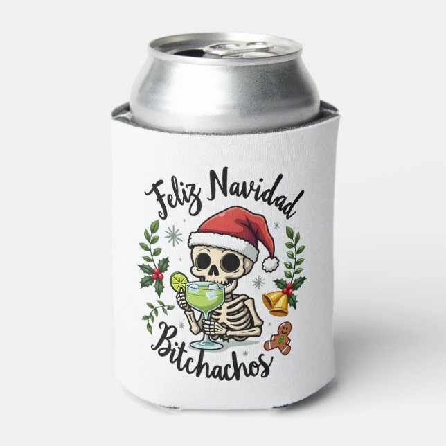 Feliz Navidad Bitchachos Funny Skull Spanish Merry Can Cooler (Can Front)